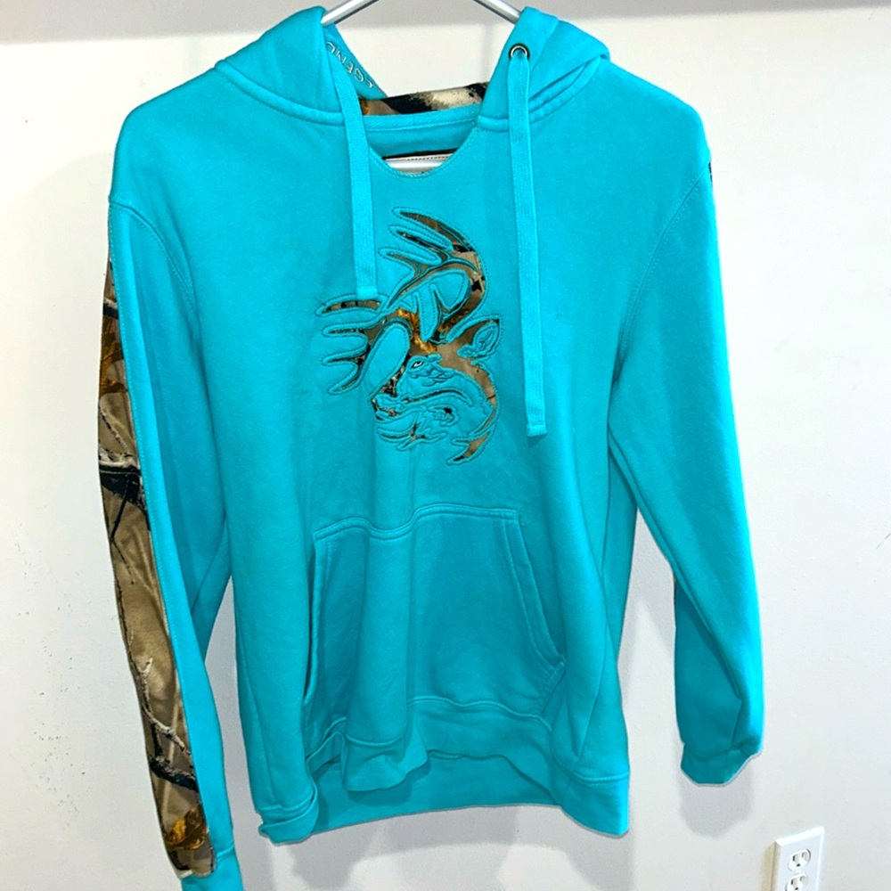 Teal and camo sweatshirt